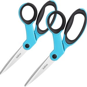 9" Fabric Scissors, Sewing Scissors with Sharp Stainless Steel Blade and Soft Handles, Great for Craft, Sewing, Office and All Purpose, 2 Pcs, Blue/Black