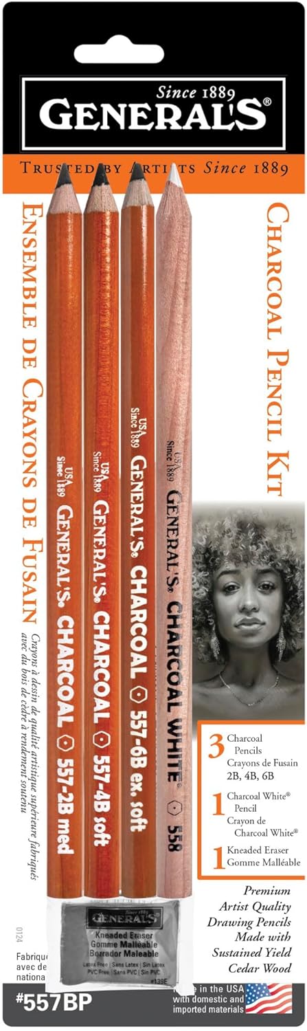 General's Charcoal Pencil Kit, Assorted Hardness, Set of 5