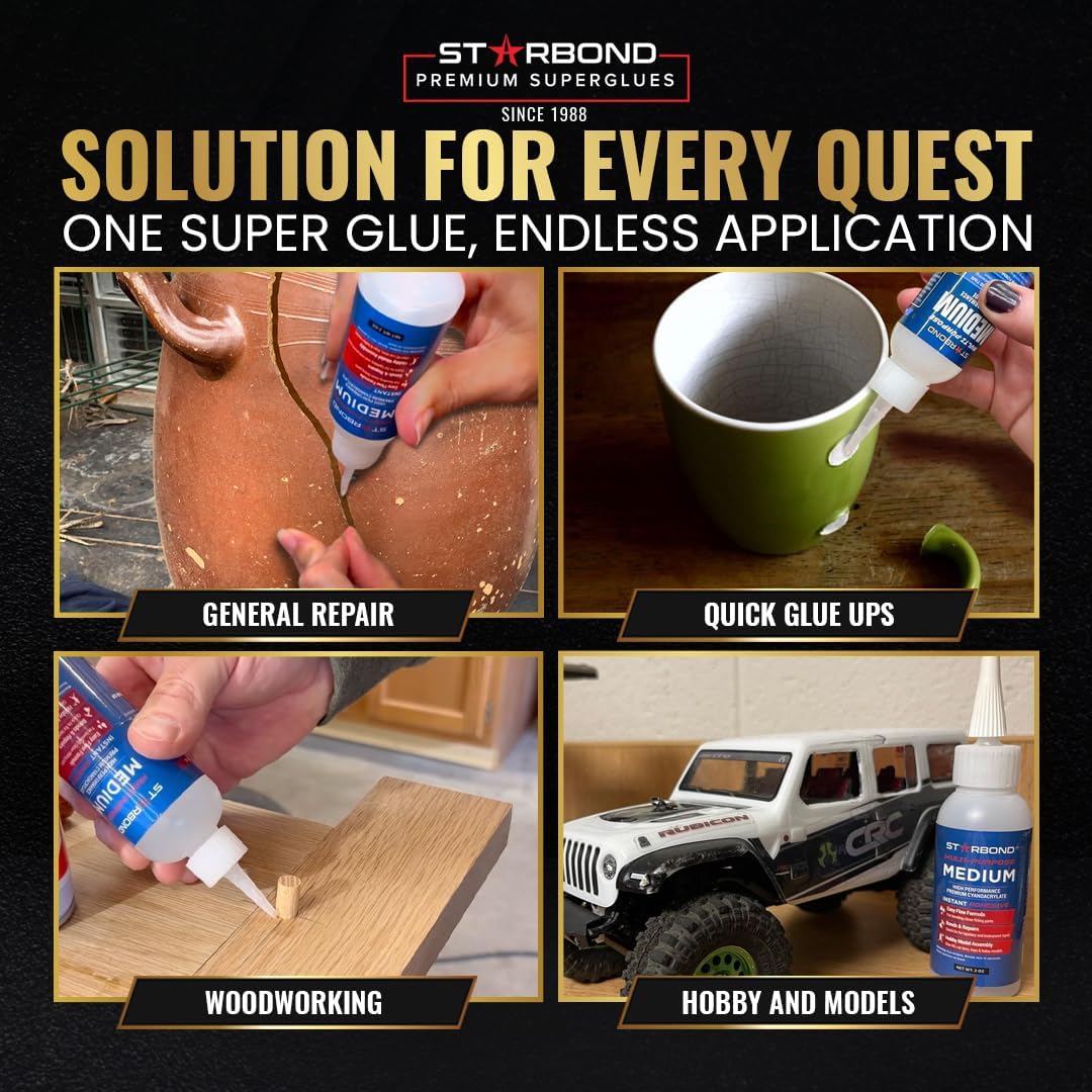 Starbond Medium Super Glue Pro Kit (2 oz) – Strong, Fast-Bonding CA Glue (Cyanoacrylate Adhesive) – with Clog-Resistant Cap, Microtips & Extra Nozzle for Quick Fixes, Woodworking, Hobby Models - Image 6